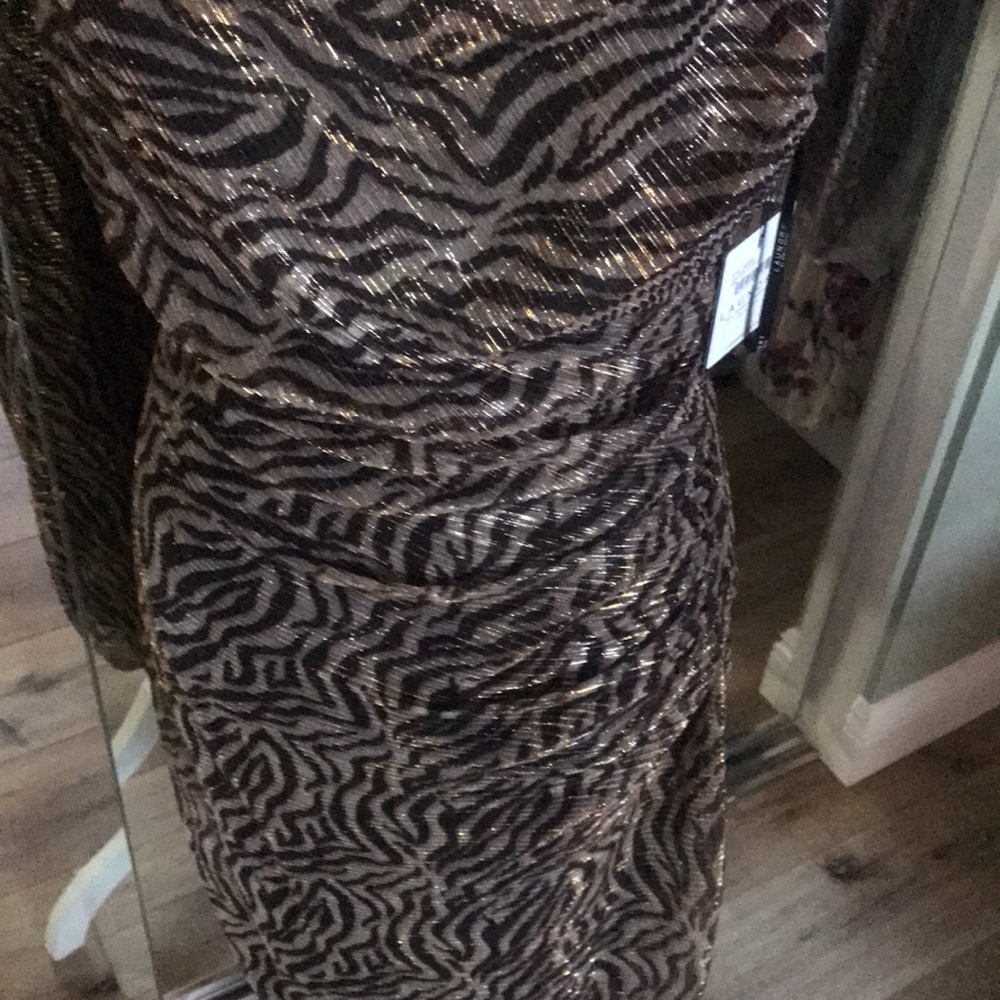 🔥Laundry, Shelli Segal, metallic zebra, ruched dress - Picture 7 of 13